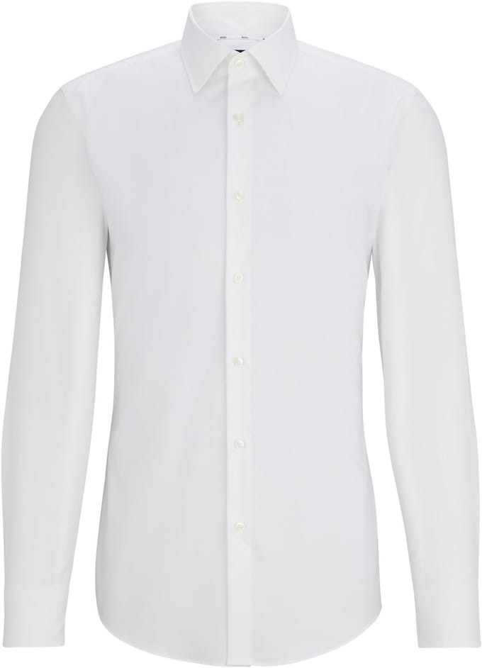 BOSS Hank-s slim fit overhemd - structuur - wit - Strijkvriendelijk - Boordmaat: 42