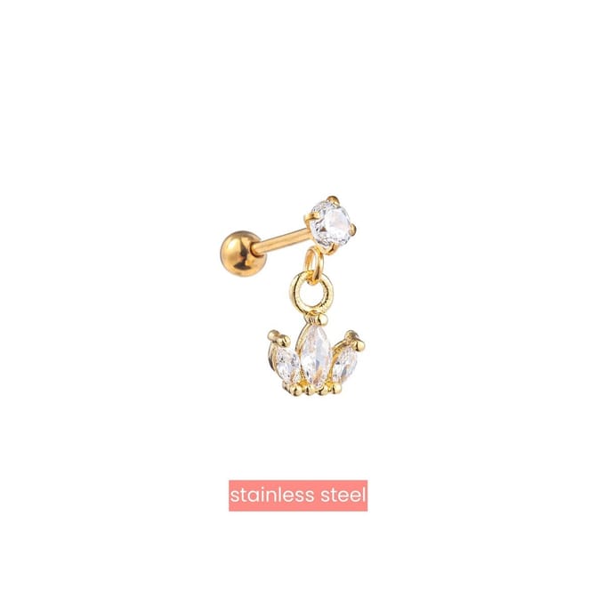 Go Dutch Label Oorknoppen kroontje witte steen Goud
