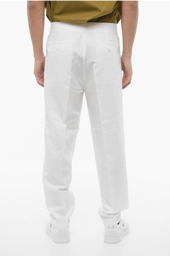 Slim fit broek met dubbele plooi en elastische tailleband in wit