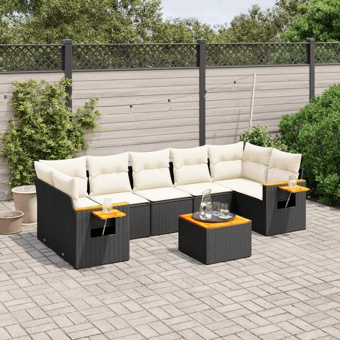 vidaXL - 8-delige - Loungeset - met - kussens - poly - rattan - zwart