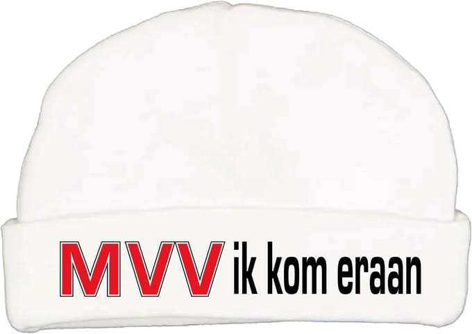 Babymutsje met de tekst: MVV ik kom eraan !