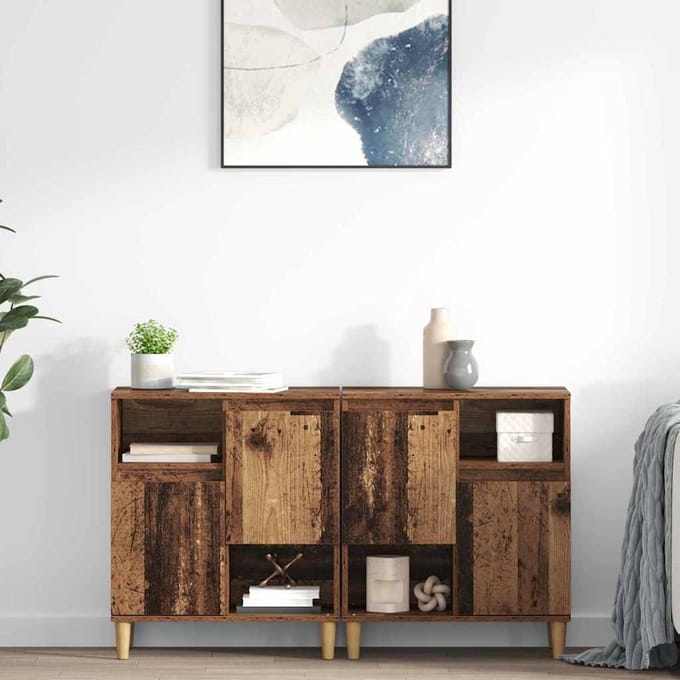 vidaXL - Dressoirs - 2 - st - Oud - Hout - 60 - x - 35 - x - 70 - cm - Bewerkt - hout