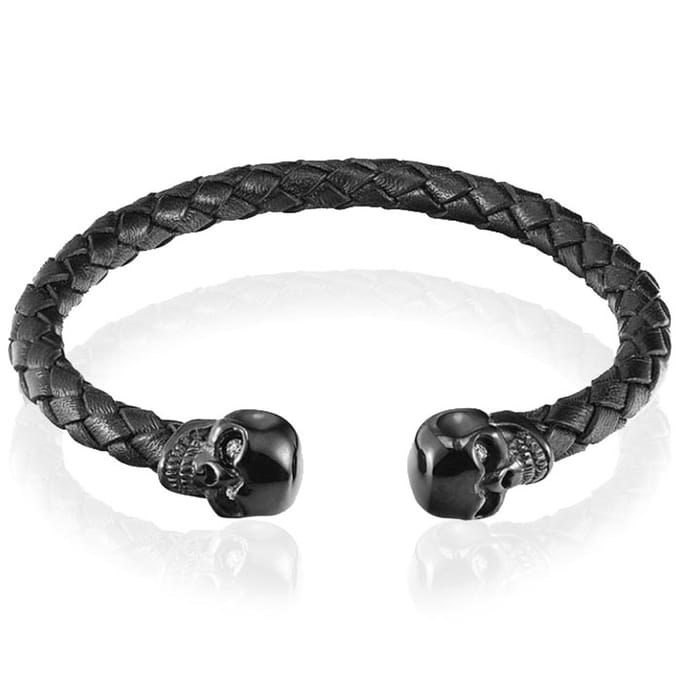 Tom Jaxon heren armband Leer Doodshoofd Zwart
