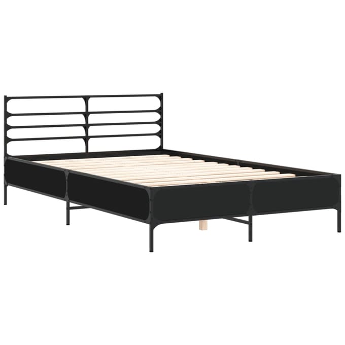 vidaXL - Bedframe - bewerkt - hout - metaal - zwart - 140x200 - cm