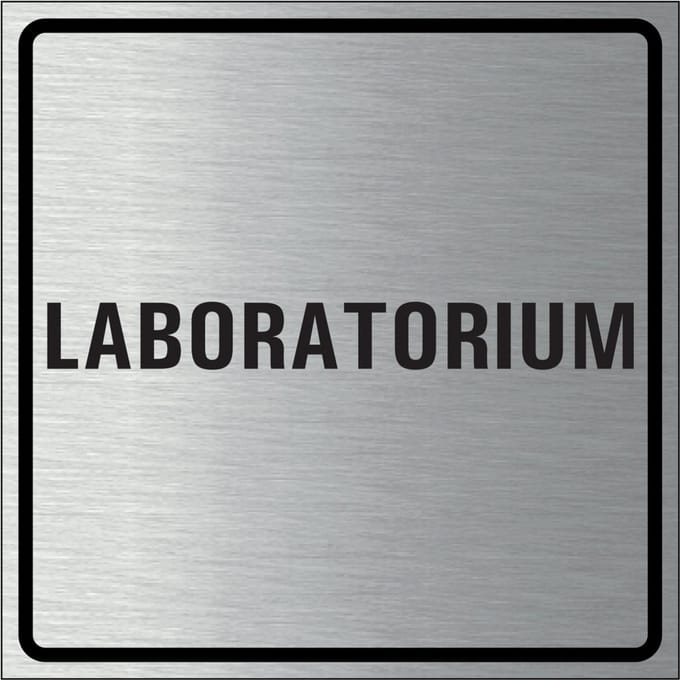 Laboratorium bordje, geborsteld aluminium 100 x 100 mm