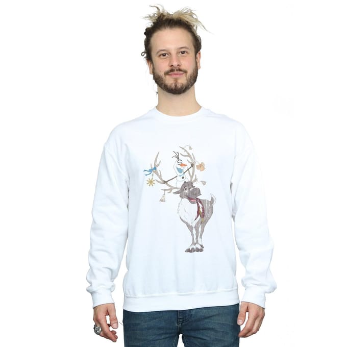 Disney Heren Frozen Sven en Olaf Kerst Ornamenten Sweatshirt (Wit)