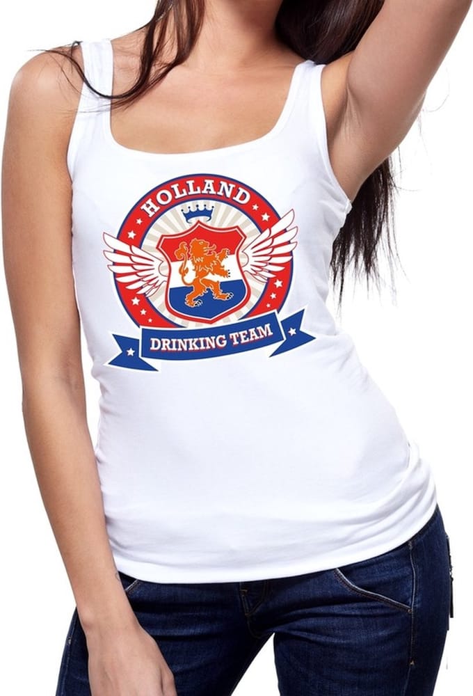 Wit Holland drinking team tanktop / mouwloos shirt wit dames - Koningsdag / supporters kleding M