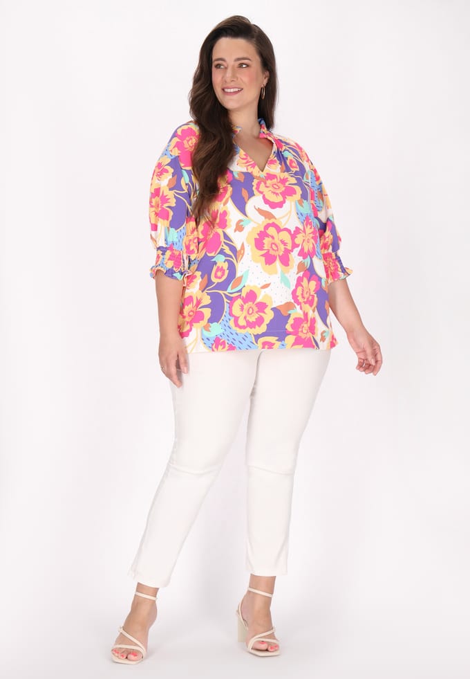 usha Grote maat blouse Dames roze rood