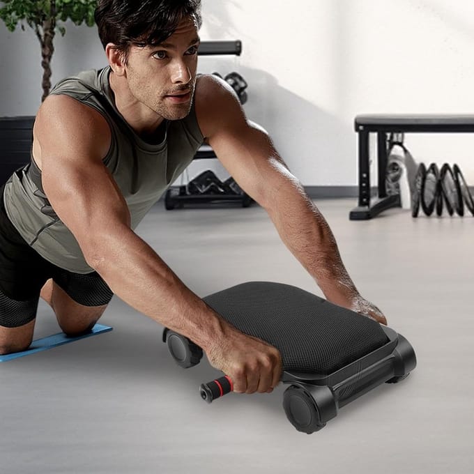 Buikspierroller - Core trainer - Krachtige training - Vierwiel ontwerp - 45 cm breed - Zwart