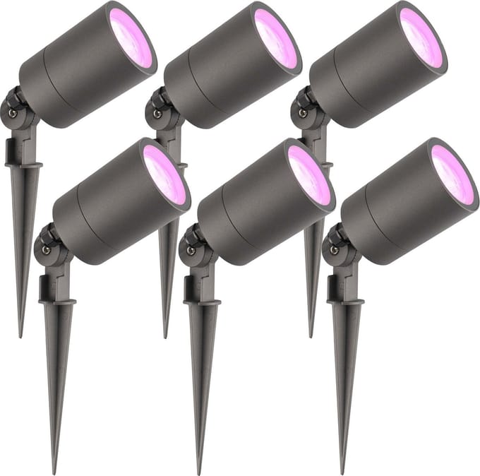 Ledvion - 6X RGBWW LED Prikspots - Antraciet - IP65 - 5W - 2M