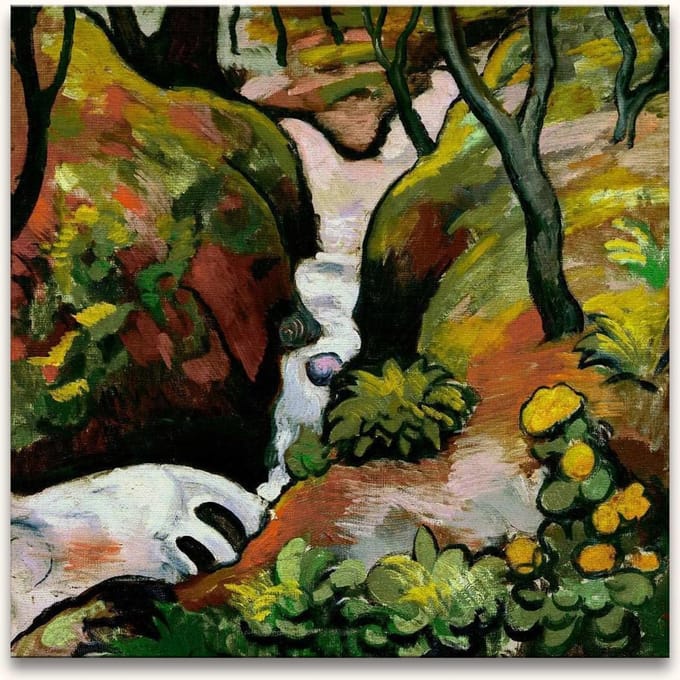 Handgeschilderd schilderij Olieverf op Canvas - August Macke – Woud Stroom