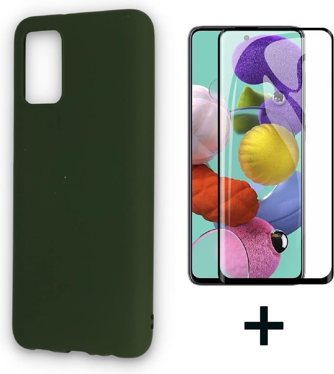 HB Hoesje Geschikt voor Samsung Galaxy A02S - Groen/ Fullscreen Glazen Screenprotector - Siliconen Back Cover