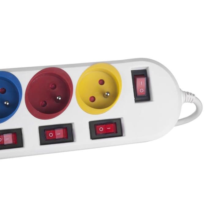 Maclean - Stekkerdoos met schakelaars - 5-polige verlengkabel - 250VAC/10A | 1,5m - Wit