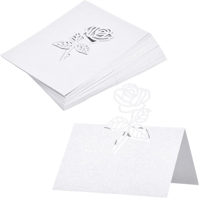 50x Luxe Tafelkaarten Wit Parelmoer Voor Bruiloft, Communie & Feest - Naambordjes 12x9cm