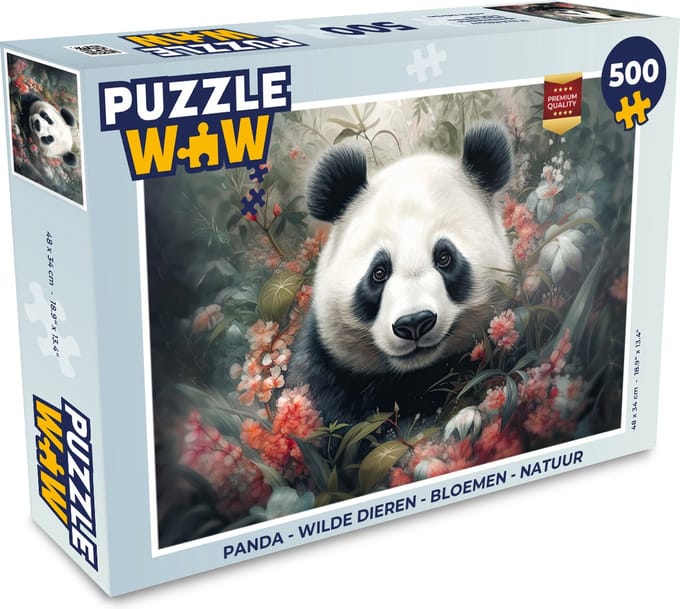 Puzzel Panda - Wilde dieren - Bloemen - Natuur - Legpuzzel - Puzzel 500 stukjes