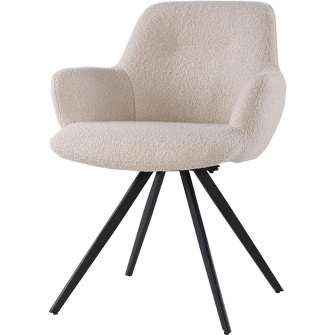 Livingfurn Eetkamerstoel Doreen Bouclé Beige Draaibaar