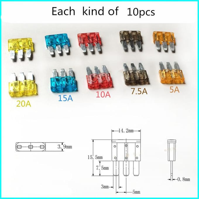 50 stuks Micro 3 Pins Blade Zekeringhouder Puller Set Voor Ford Focus Mondeo Dodge JEEP gray