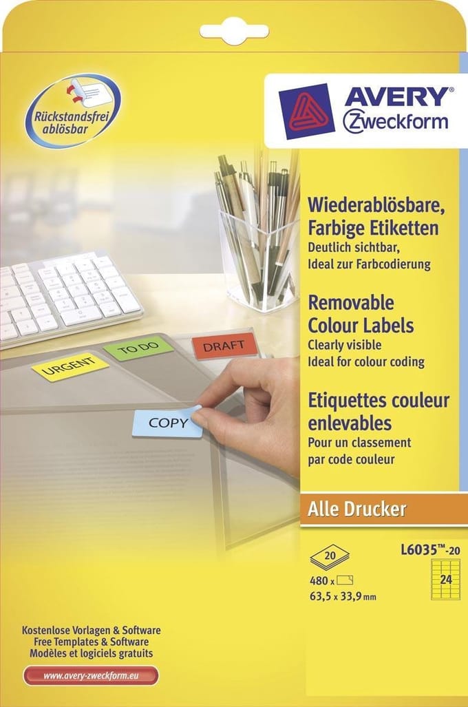 Avery Coloured removable labels yellow