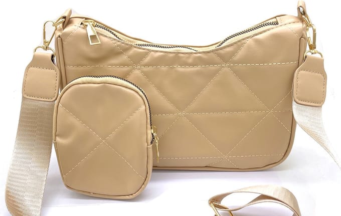 Schoudertas met Pouch - Dames - PU Kunstleer - 25x17x7,5 cm - Beige