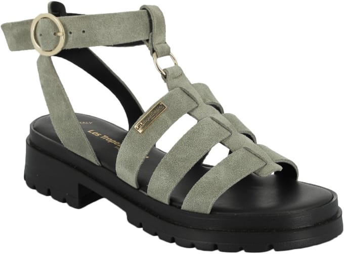 Tobosued platte leren sandalen