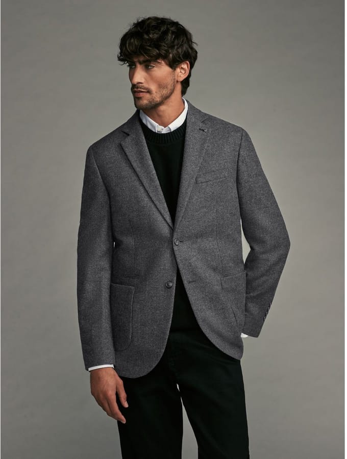 Next - Heren - Normale Pasvorm - Blazer met visgraatmotief en hoog wolgehalte - Grijs