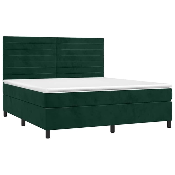 vidaXL - Boxspring - met - matras - en - LED - fluweel - donkergroen - 160x200 - cm
