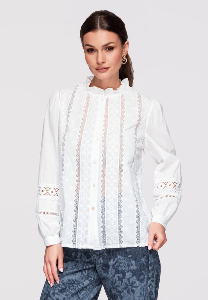 OMBRE Overhemd - Loose Fit - Katoen - Lange Mouw Wit L