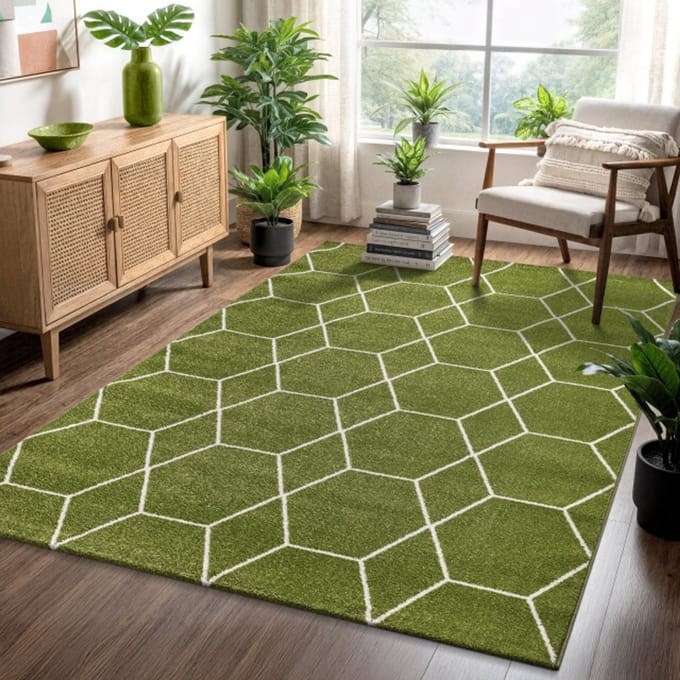 Muratap Trellis uni effen laagpolig vloerkleed modern 80x200 cm