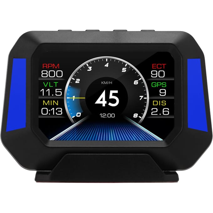 Auto Smart Meter 3-in-1 Digitale Snelheidsmeter Auto HUD Display OBD2+GPS Modus met Hellingsmeter Kompas Snelheid Toerental Waarschuwing black