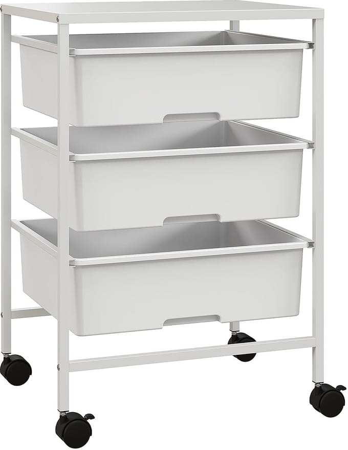 HOMCOM-Rollwagen-Stahl, Kunststoff-40,8L x 33,5B x 60,5H cm-Weiß