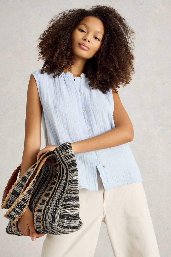White Stuff Yasmin Double Cloth Vest Light Blue Taglia: 8 | Magliette intime Outlet | Donna | Blu