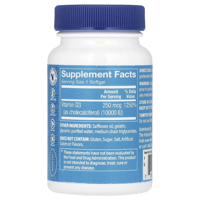The Vitamin Shoppe, Vitamine D3, 250mcg (10.000 IE), 100 zachte capsules