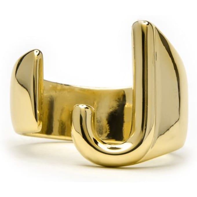 Bague - LUXENTER - Lettre J - Plaqué or 18k - Taille ajustable - Zirconia blanc