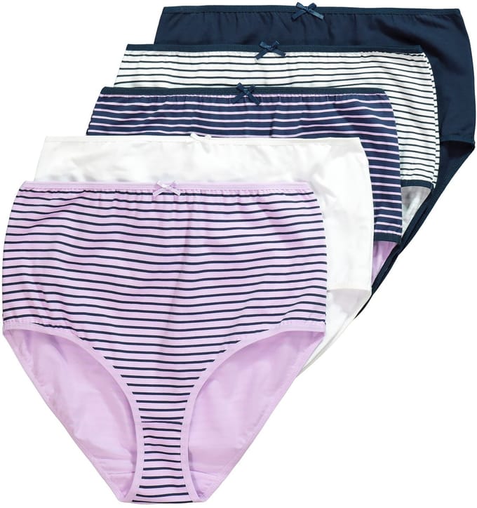 Ulla Popken - Dames - Maxislips set van 5 strepen/effen hoge taille - Nachtblauw - Maat 42+