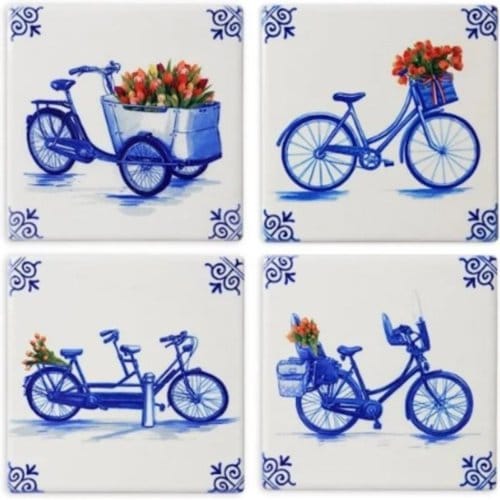 Heinen delfts blauw onderzetters fiets 4 stuks