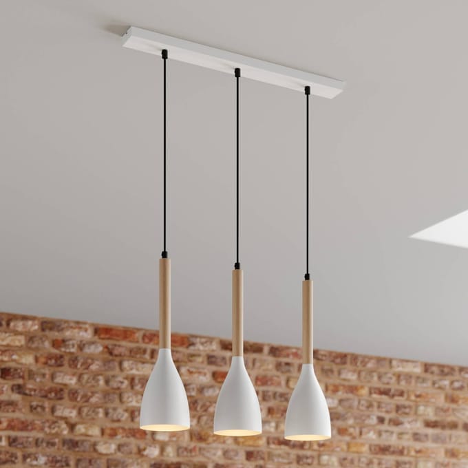 Luminex Hanglamp Muza, 3-lamps, wit/licht hout