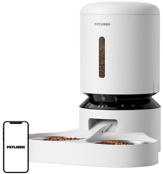 Distributeur de nourriture pour animaux de compagnie Petlibro Granary avec double bol, 5L (Blanc)