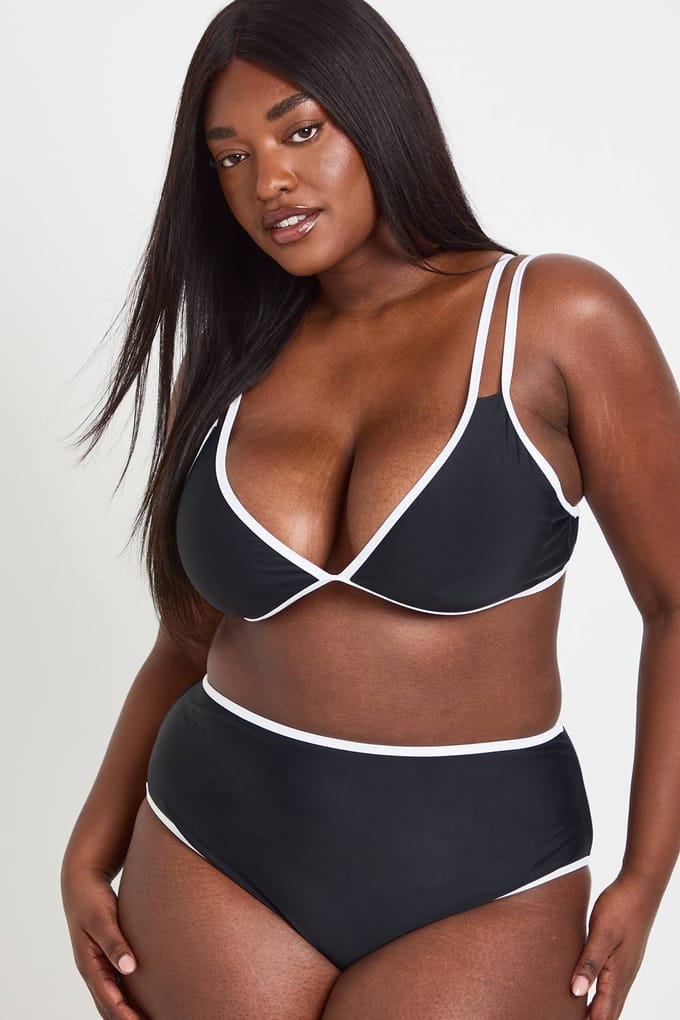 boohoo Dames Plus Contrast Hoge Pijp Bikini Set | Zwart | Maat: 52