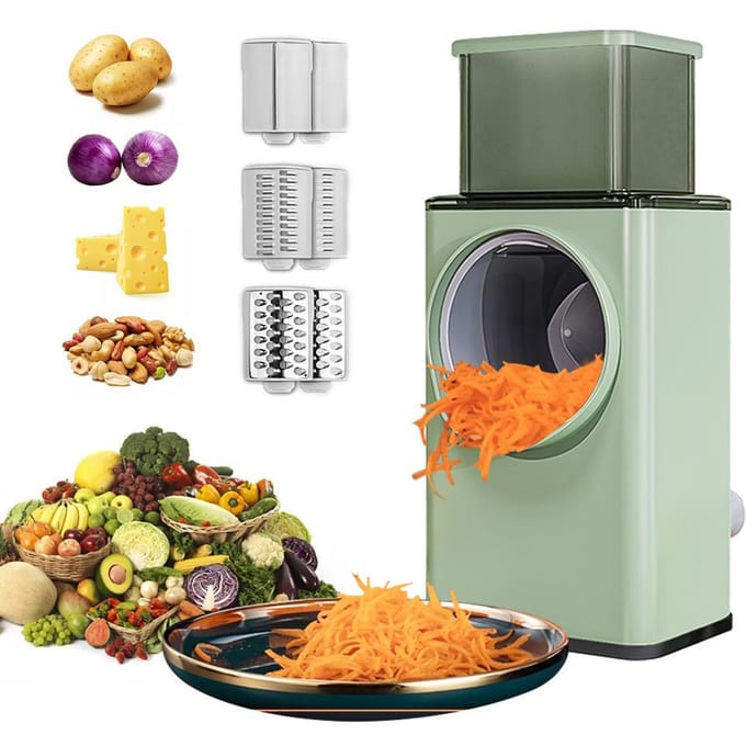 Coupe-légumes multifonctionnel, hachoir, râpe à fromage rotative 3 en 1, broyeur, trancheur, broyeur à salade vert