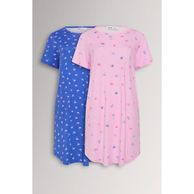 Yours 2Pack Roze Nachthemd Met Palmbomen Size 62-64