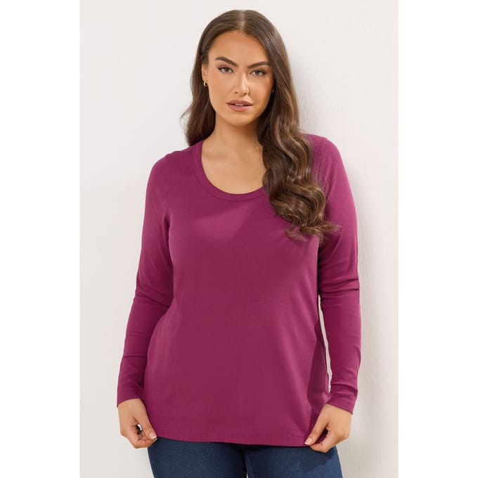 Yours Donkerroze Geribbelde Top Met Ronde Hals Size 48