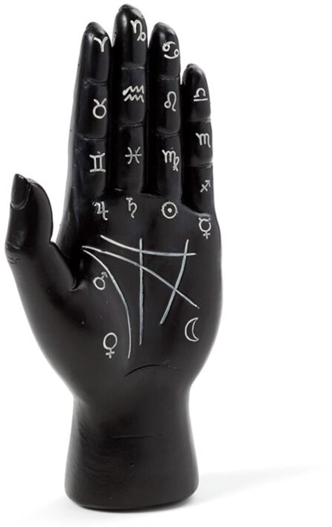 Zwarte Mantra Hand – Tarot Handpalm Beeld – Decoratief Kunsthars – 15 cm