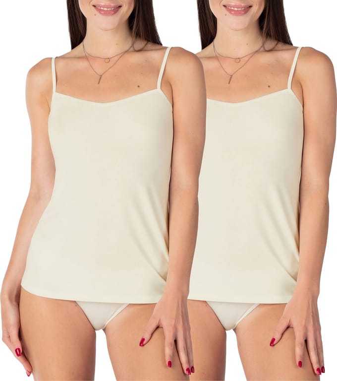 Bellivalini Dames Onderhemd - V-hals - Viscose - BLV-BLV50-218-UW - 2Pack-Ecru - S