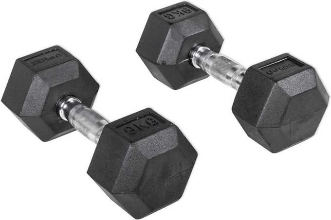 Olive Rubber Hex 9kg Dumbbell 2 Eenheden Zwart,Zilver 9 kg