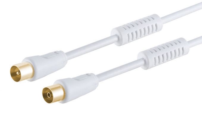 IEC (m) - IEC (v) coaxkabel | >100 dB + ferriet | CCS | verguld | recht | wit | 5 meter