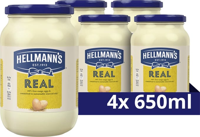 Hellmann's Real - Real - gemaakt met vrije-uitloopeieren - 4 x 650 ml