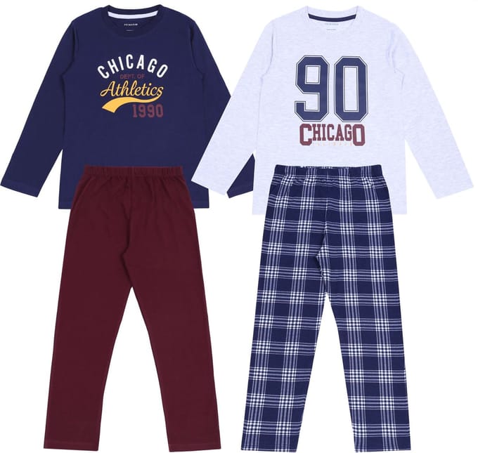 2 x marineblauwe en kastanjebruine Chicago pyjama