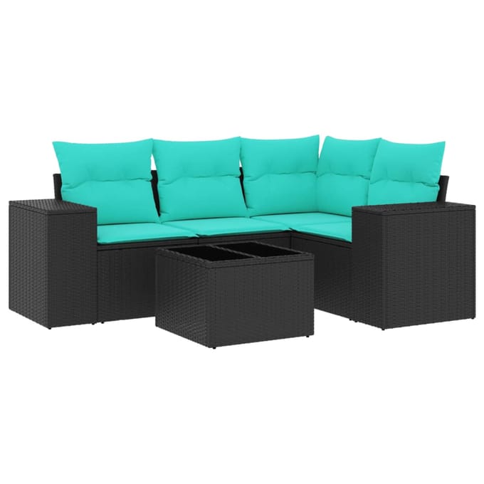 vidaXL - 5-delige - tuinbankset - met - kussens - van - zwart - polyrotan