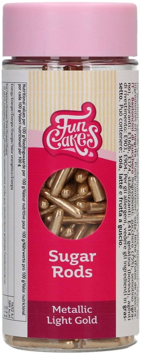 FunCakes Suikerstaafjes - Lichtgoud - 70g - Metallic Sugar Rods XL - Eetbare Taartdecoratie