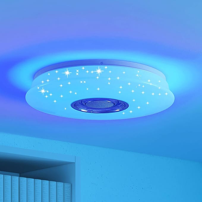 Lindby LED plafondlamp Elpida, luidspreker, wit, Ø 39cm